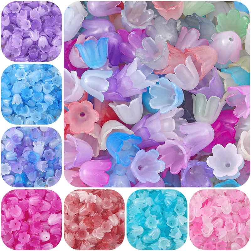 100 ชิ้น/ถุง 10x8 มม.อะคริลิค Windbell ลูกปัด Morning Glory ดอกไม้ลูกปัด Charms สําหรับต่างหูสร้อยข้อมือ DIY เครื่องประดับหัตถกรรมทํา