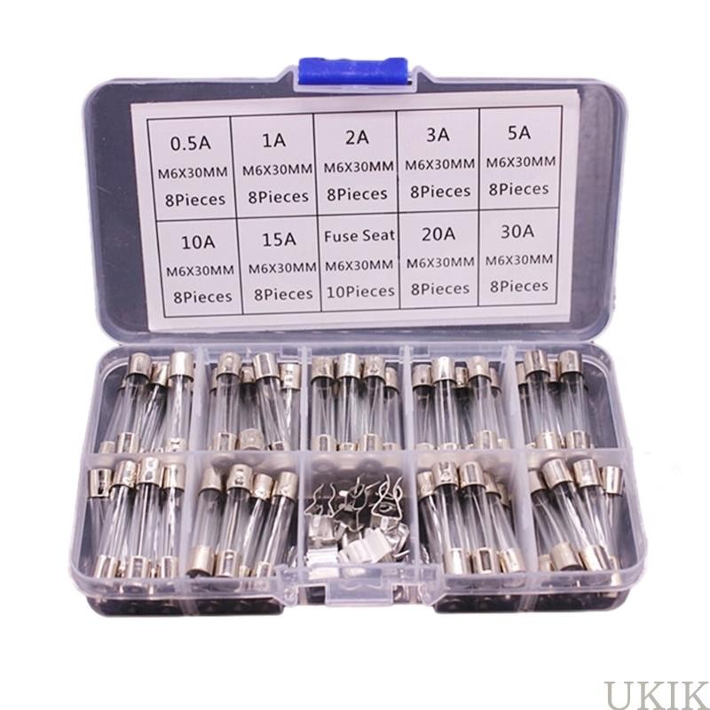 72pcs Fast Blow Glass Tube Fuses 6x30mm 250V 0.5A/1/2A/3A/5A/10A/15A/20A/30A