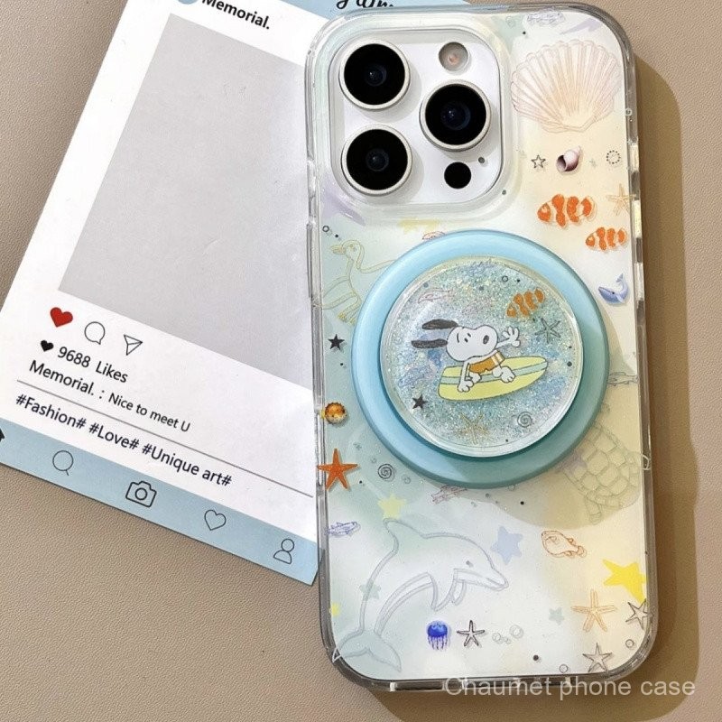 Double Layer Magnetic Surfing Snoopy เข้ากันได้กับเคสโทรศัพท์ iPhone16promax Xiaohongshu 15pro ขายร้