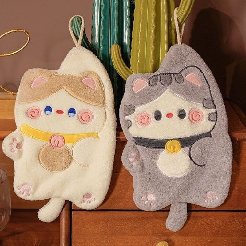 Tobi the Cat Motif ผ้าเช็ดตัวแขวนผ้าเช็ดมือหนาดูดซับน้ําเร็ว Tobi the Cat ผ้าเช็ดมือแบบแขวน