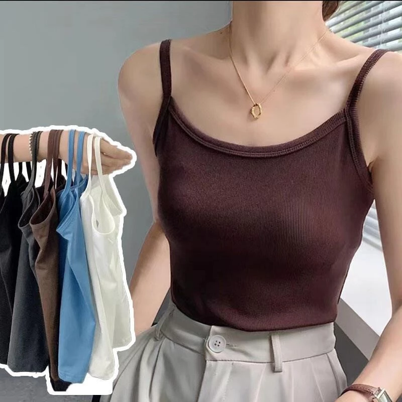 #474 เสื้อกล้ามสายเดี่ยว Cottonสีพื้นสุดน่ารัก นุ่มบาง ทอไร้ตะเข็บข้าง ใส่สบาย ซึมซับเหงื่อได้ดี ราคาถูก