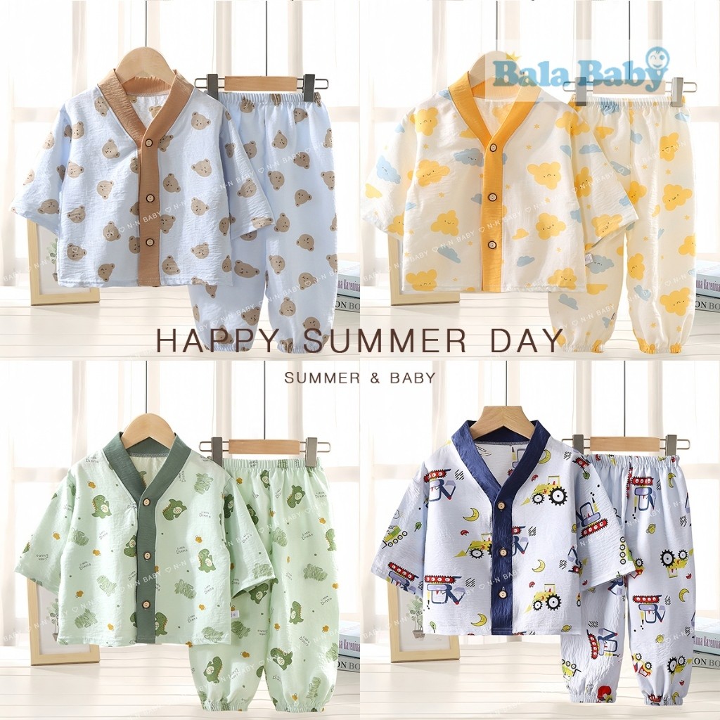 ชุดนอนเด็ก ชุดนอนกระดุมน่า+กางเกงขายาว ผ้าฝ้าย พิมพ์ลายการ์ตูน Size80-120cm CXT33