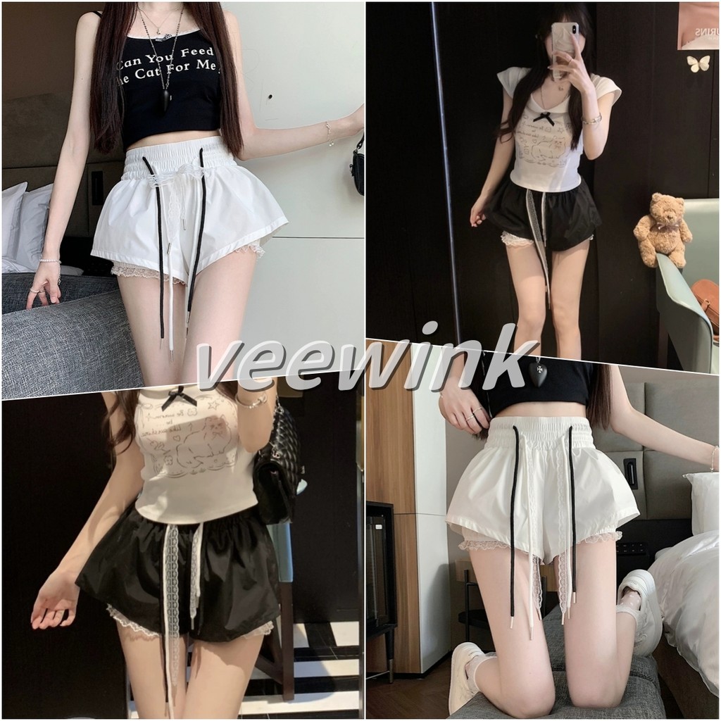Veewink (พร้อมส่งจากกทม)กระโปรงสั้นเอวสูงใส่แล้วขาเรียว ซับในสไตล์เกาหลี (2สี)