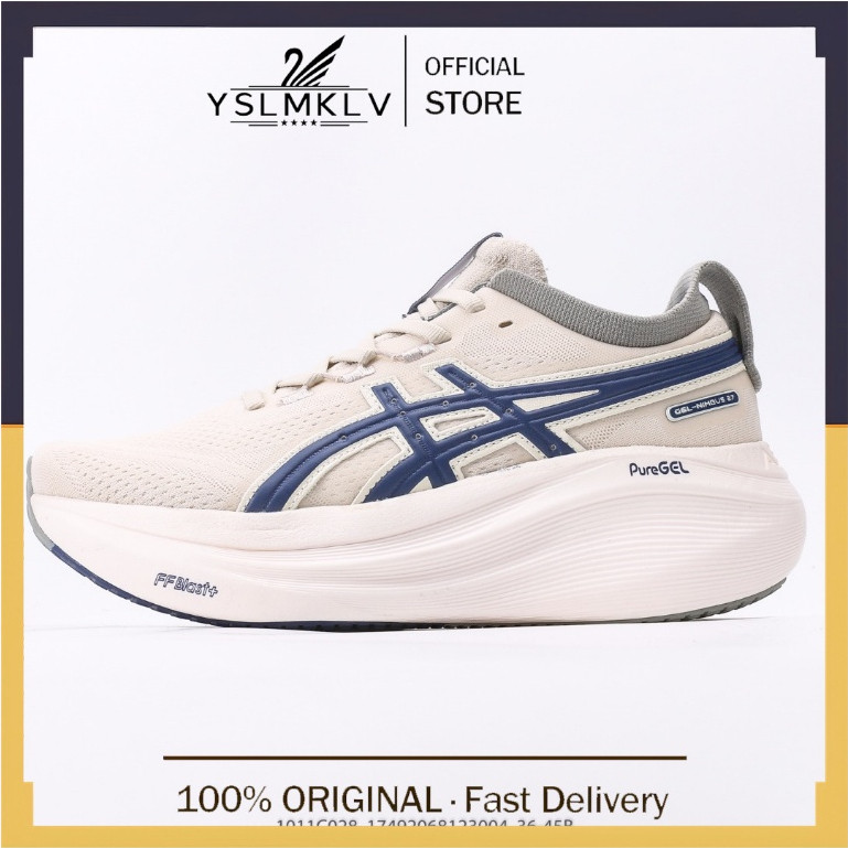 GEL-NIMBUS 27 ATC สีน้ําเงินเข้มต่ําตัดแฟชั่นแข่งใหม่สบายกันกระแทกน้ําหนักเบาระบายอากาศผู้ชายและผู้ห