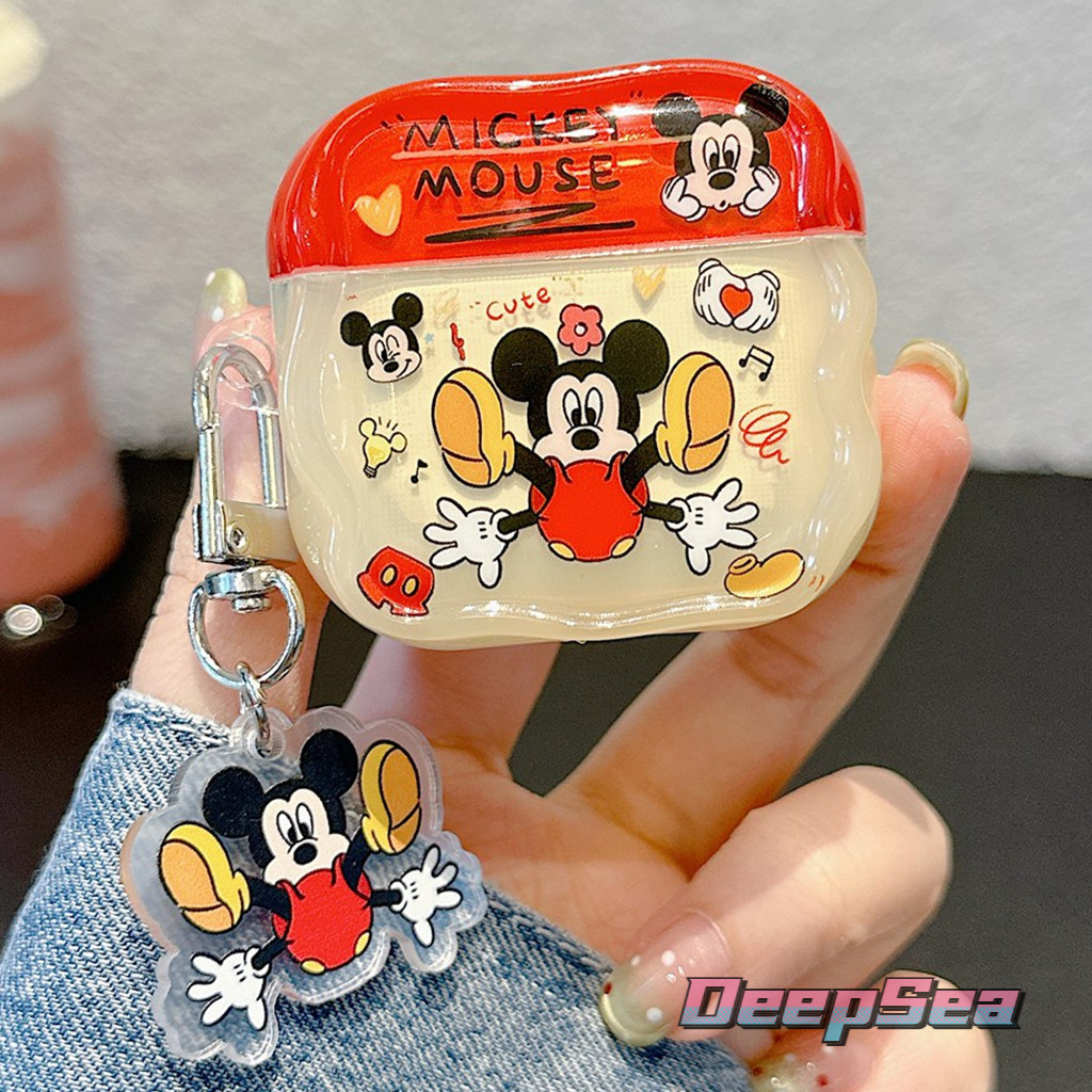 เคสหูฟังสําหรับ แอร์พอด 4 มือโปร 2 3 1 ความคมชัดสีมิกกี้เมาส์ลายการ์ตูนนุ่ม ทีพียู กันกระแทกหูฟังไร้สายชุดหูฟังฝาครอบป้องกันเชลล์พร้อมจี้ป้องกันการสูญ