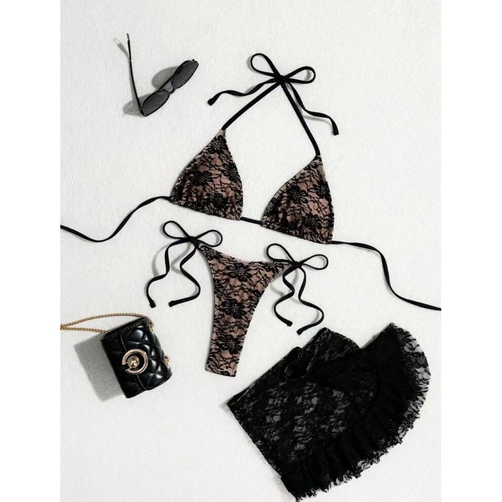 [SUMMER LUV]ส่งไวจากไทย ชุดบิกินี่สามชิ้นแบบยุโรป-อเมริกัน ผ้าลูกไม้หลายชั้น สไตล์เซ็กซี่