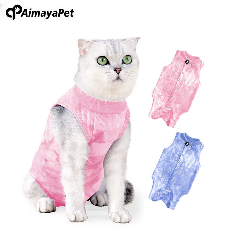 AimayaPet Cat Recovery ชุดมัดย้อมแมวเสื้อเสื้อกั๊ก Anti-Licking เสื้อผ้าสัตว์เลี้ยง-S/M/L(2 สี)