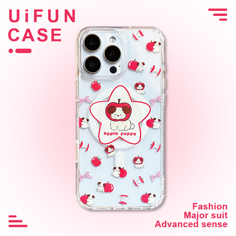 น่ารัก Apple Puppy Bowknot อะคริลิคเคสโทรศัพท์สําหรับ iPhone 17 16E 15 14 Plus 13 12 Mini 11 Pro Xs Max Xr X 8 7 SE2020 โปร่งใส Hard PC ฝาหลัง Anti-scratch Shell