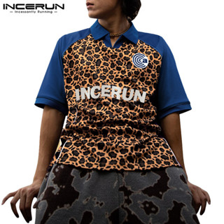 Incerun Men Vintage Patchwork Color-Blocked Leopard Print La…