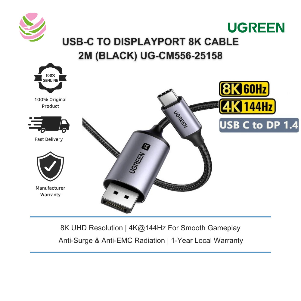 UGREEN สาย USB-C TO DISPLAYPORT 8K 4K@144Hz สําหรับ SMOOTH GAMEPLAY 2M (สีดํา) UG-CM556-25158