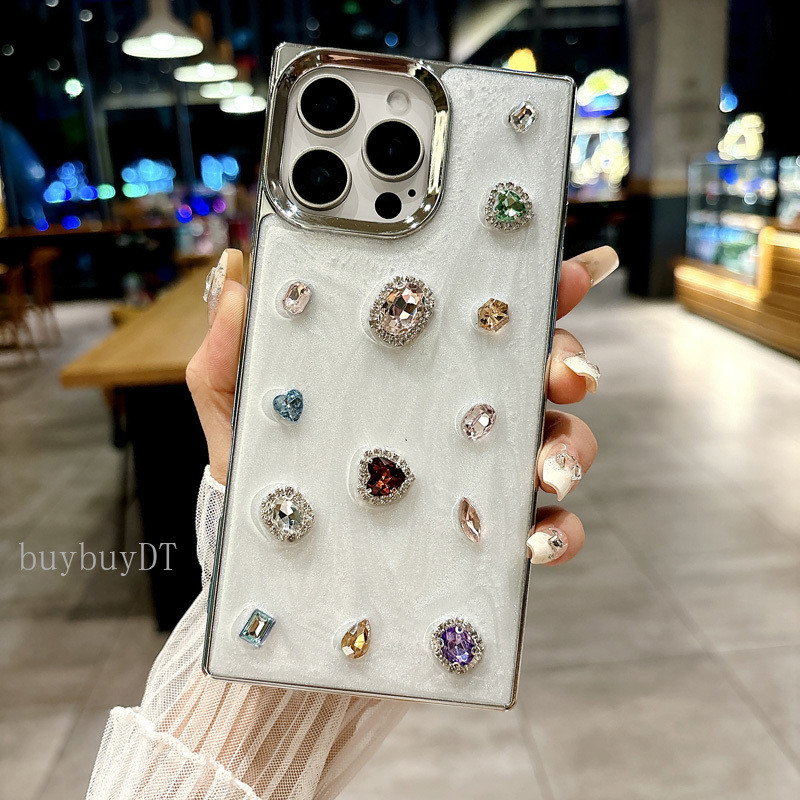 แฟชั่นและความคิดสร้างสรรค์สแควร์ 3ง อัญมณีเคสโทรศัพท์เหมาะสําหรับ ไอโฟน 11 12 13 14 15 16 มือโปร สูงสุด14 15 16 บวกกันกระแทกกรณีป้อง