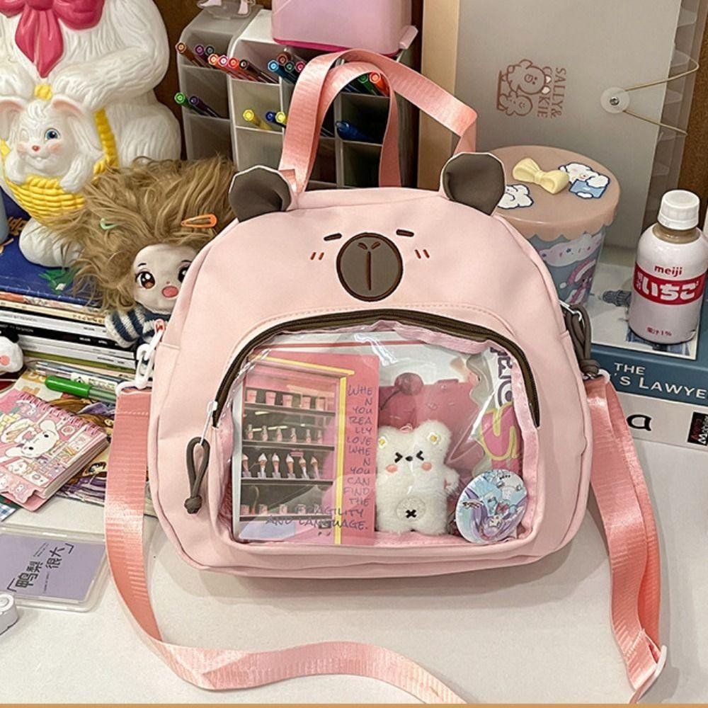Cyberglide Transparent Itabag, กระเป๋าสะพาย Capybara สไตล์ญี่ปุ่นฮาราจูกุ, ป้ายแบบพกพาแสดงความจุขนาดใหญ่กระเป๋าผ้าใบลําลองนักเรียน