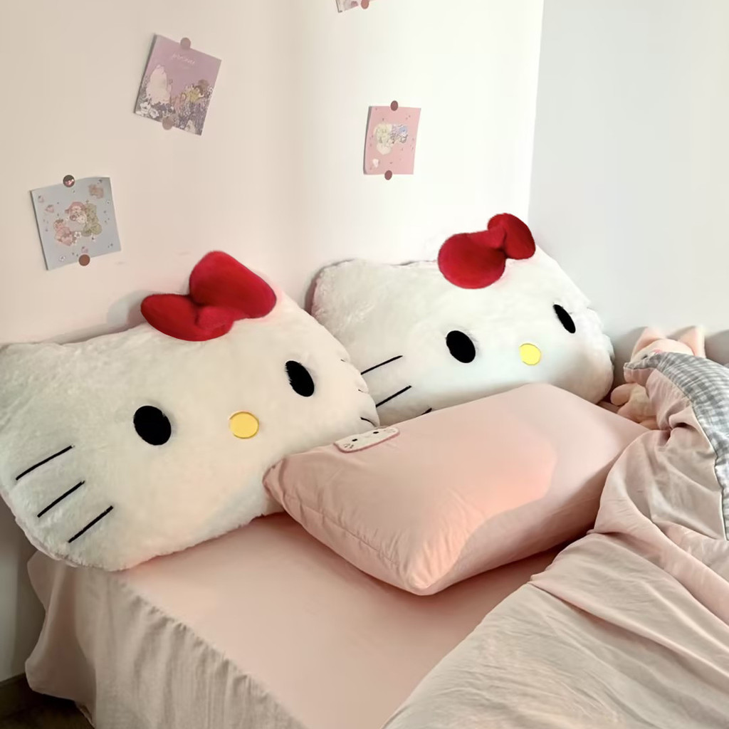 Hello Kitty กระเป๋านุ่มข้างเตียงพนักพิงขนาดใหญ่หอพักนักเรียนน่ารักตุ๊กตาพนักพิงหมอน