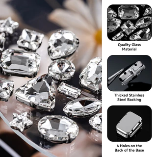 Qiao 50 ชิ้นผสมรูปร่างแก้วคริสตัล Rhinestone Claw Flatback กาวใสบน/Sew บนหินงานแต่งงาน DIY อุปกรณ์เสริม