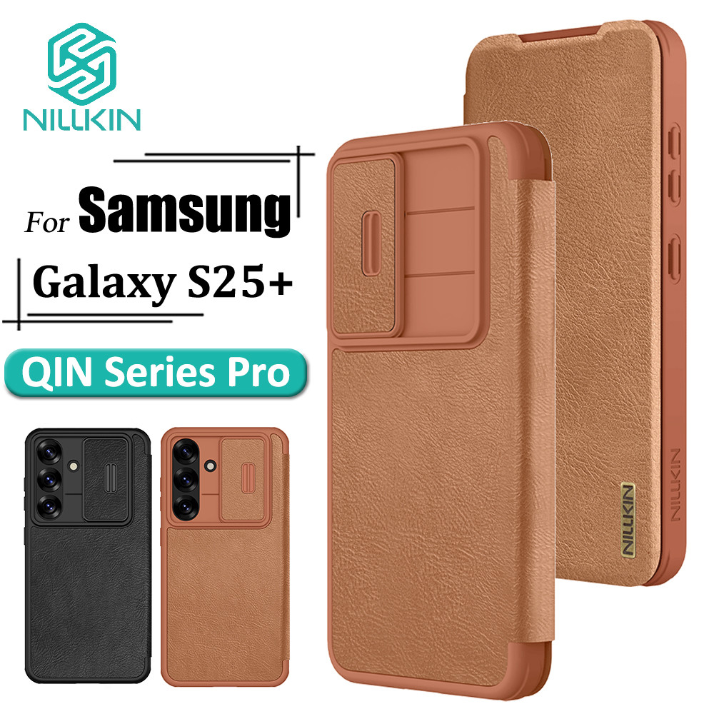 Nillkin QIN Pro เคสโทรศัพท์หนังสําหรับ Samsung Galaxy S25 + / S25 Plus กรณีกล้อง Slider หนังธรรมดากันกระแทกฝาครอบป้องกัน