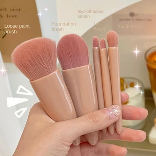 ชุดแปรงแต่งหน้าพร้อมกระจก5 ชิ้น สำหรับการเดินทาง แปรงปัดแป้งอเนกประสงค์แบบพกพา เครื่องมือเสริมความงาม Makeup Brushes