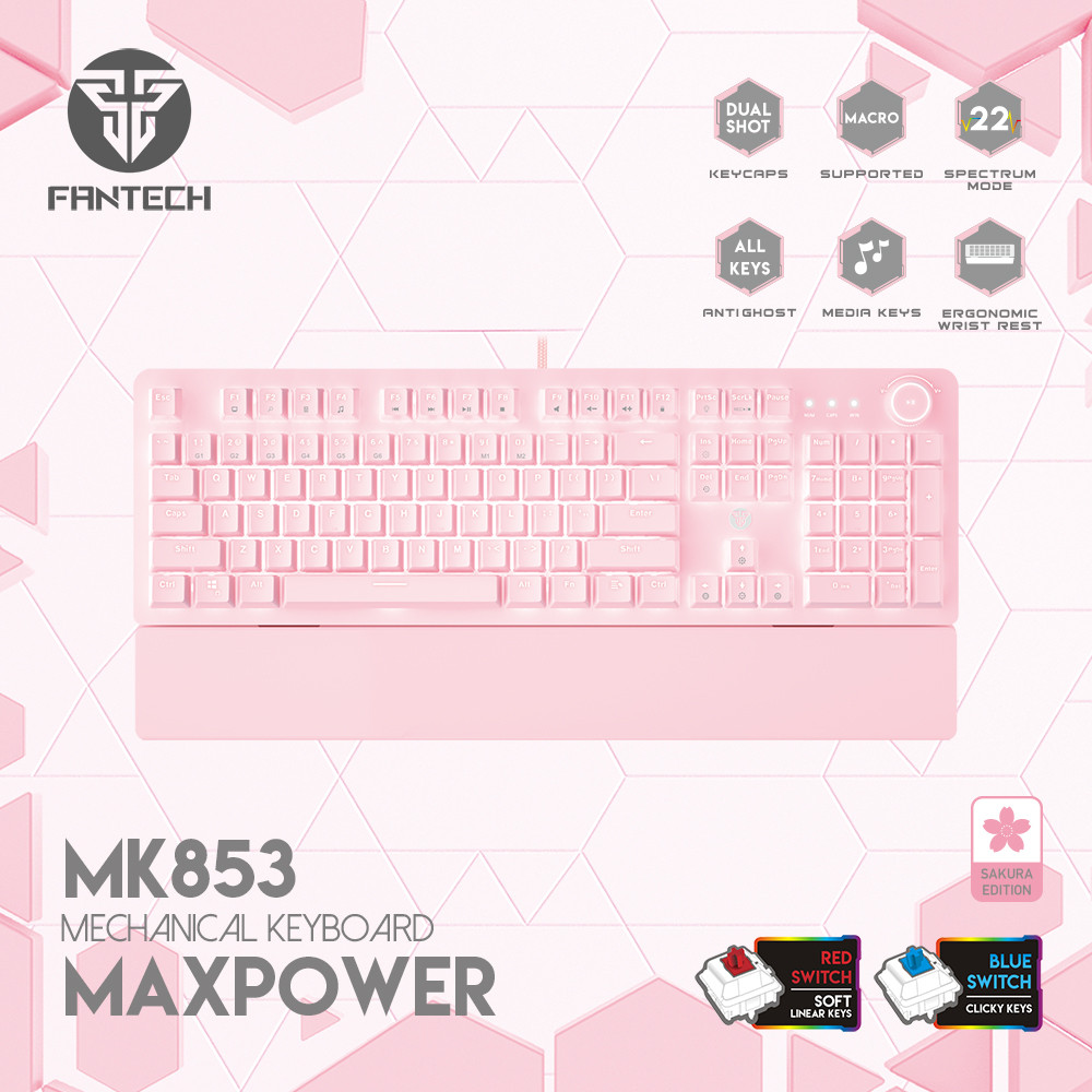 Fantech MK853V2 Sakura Edition MaxPower คีย์บอร์ดแบบกลไกพร้อม (สวิตช์สีน้ําเงิน/สวิตช์สีแดง)