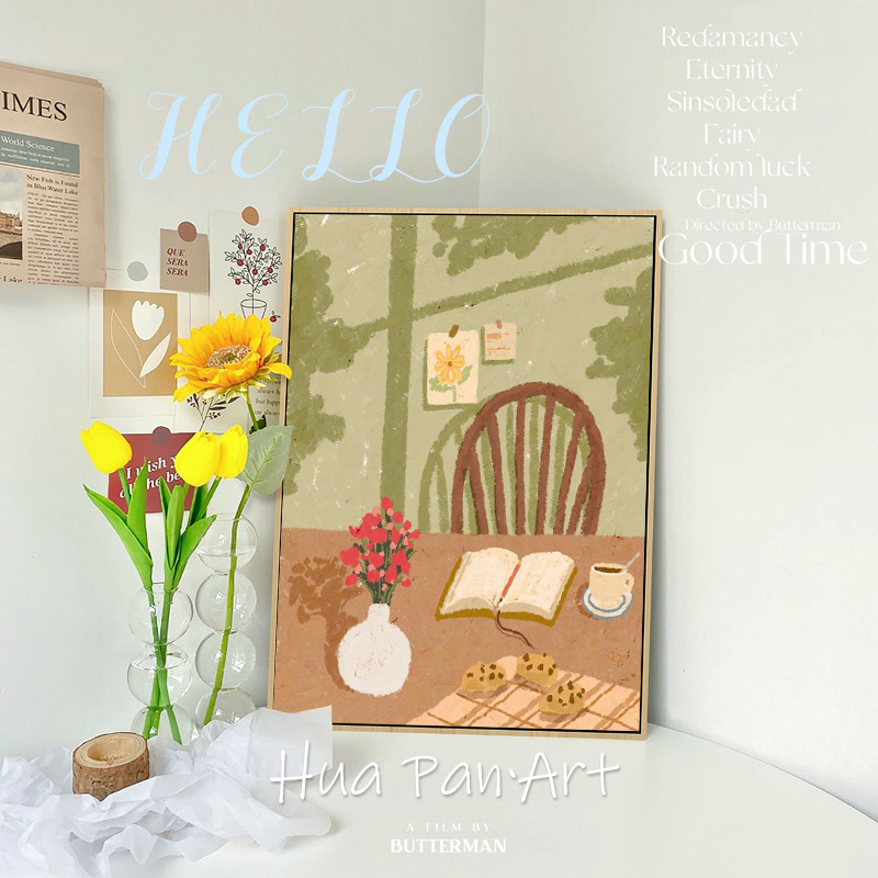 ภาพวาดผ้าใบนอร์ดิกฝรั่งเศสที่ทันสมัยเรียบง่ายขนาดเล็กสดดอกไม้ทะเลสาบภูมิทัศน์ภาพนามธรรม