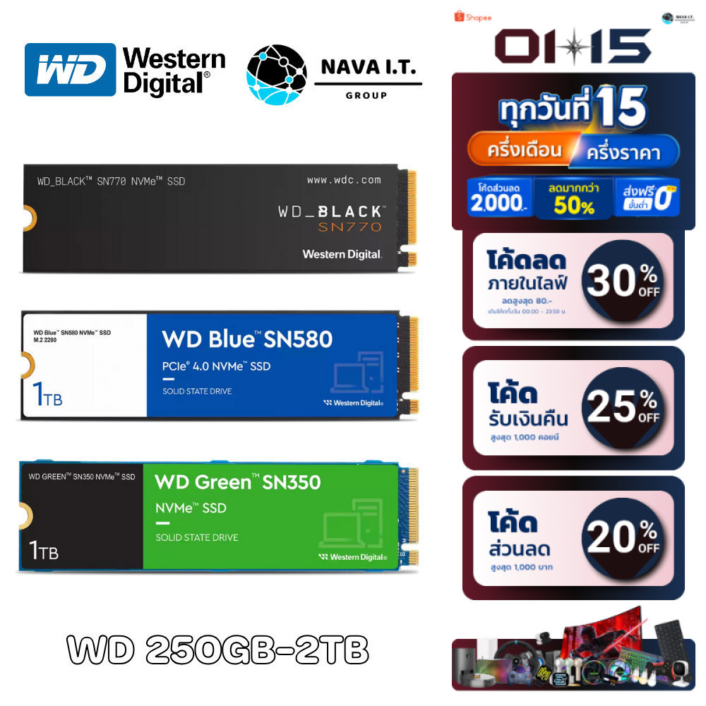 🛵มีส่งด่วน💨 WD BLACK SN750SE SN770/ WD BLUE SN580 SN570/ WD GREEN SN350 NVME M.2 2280