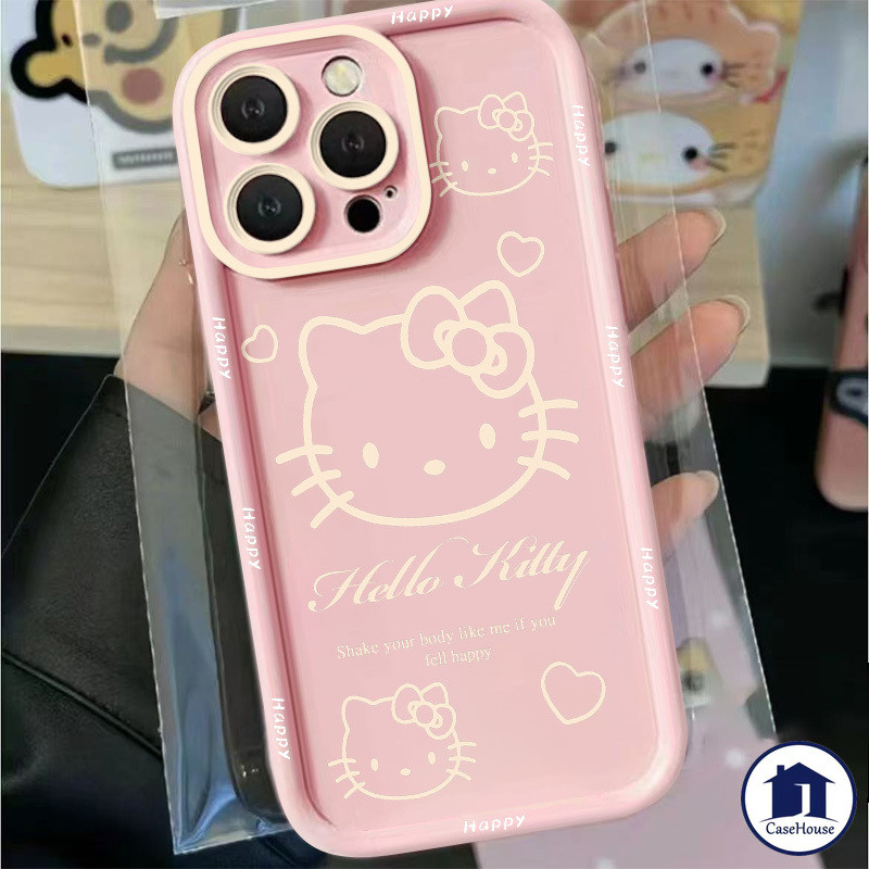 เคสนิ่มลายแมวคิตตี้สุดน่ารักและเรียบง่าย เข้ากันได้กับ iPhone 11 13 16 14 12 15 Pro Max XR 7 8 Plus X XS Max 15 16 Pro