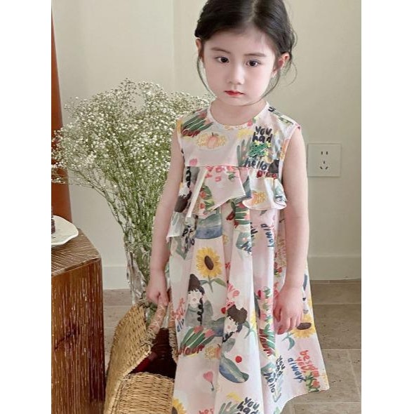 Hania kids ชุดเดรสกระโปรงแขนกุด ลายดอกไม้สำหรับเด็กผู้หญิง - K4125261