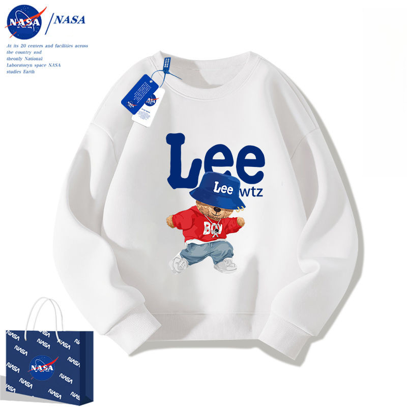 NASA Children's hoodie trendy Cartoon Bear Print unisex round Neck Perfect for Casual Wear