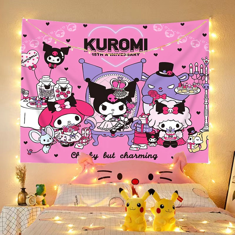 แนะนำ ผ้าม่าน ผ้าม่านลายสุนัขอบเชยพื้นหลังผ้าการ์ตูนสาวหัวใจคุโรมิผ้าม่านห้องพักหอพักข้างเตียง ราคาพิเศษ มีเก็บเงินปลายทาง