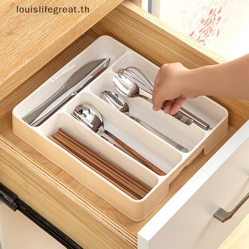 Louislifegreat 4/5 ช่องช้อนส้อม Daily Drawer Divider ถาดสี่เหลี่ยมผืนผ้าทําความสะอาดง่าย Home Kitchen ช้อนส้อมแยกกล่องใหม่ - รูปที่ 3