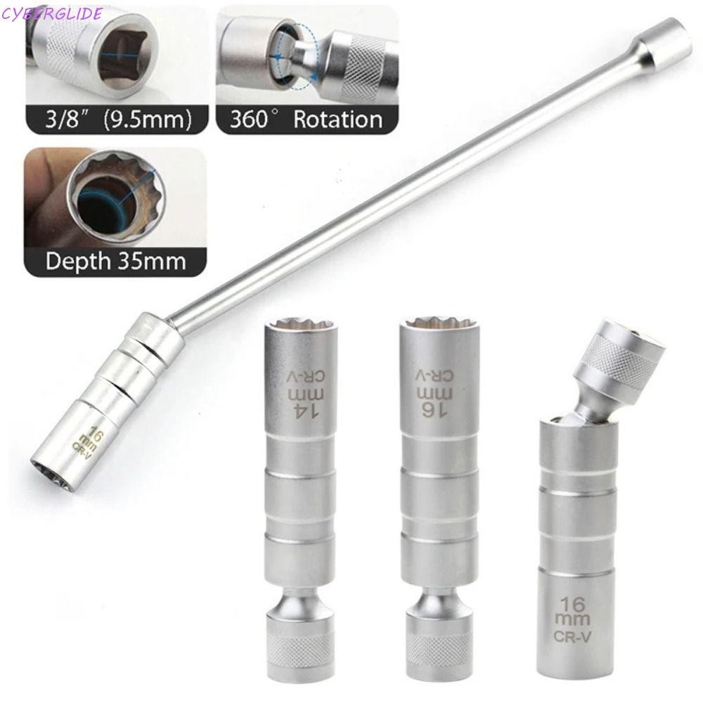 Cyberglide Magnetic Spark Plug Socket, 14mm & 16mm Extended Swivel Plug ประแจ, Universal Professional Thin Wall หมุน 3/8" Spark Plug Removal Tool รถบรรทุก