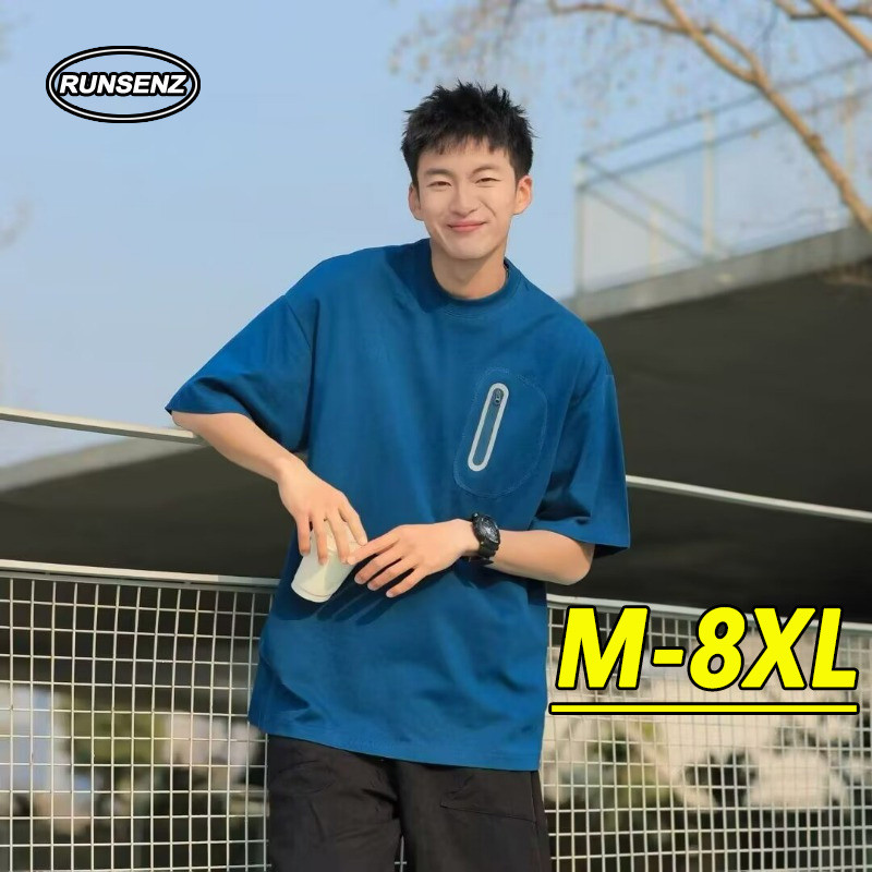 M-8XL ญี่ปุ่นแฟชั่นสีฟ้า T เสื้อผู้ชาย Plus ขนาดสบายๆหลวมแขนสั้น Oversize Tee