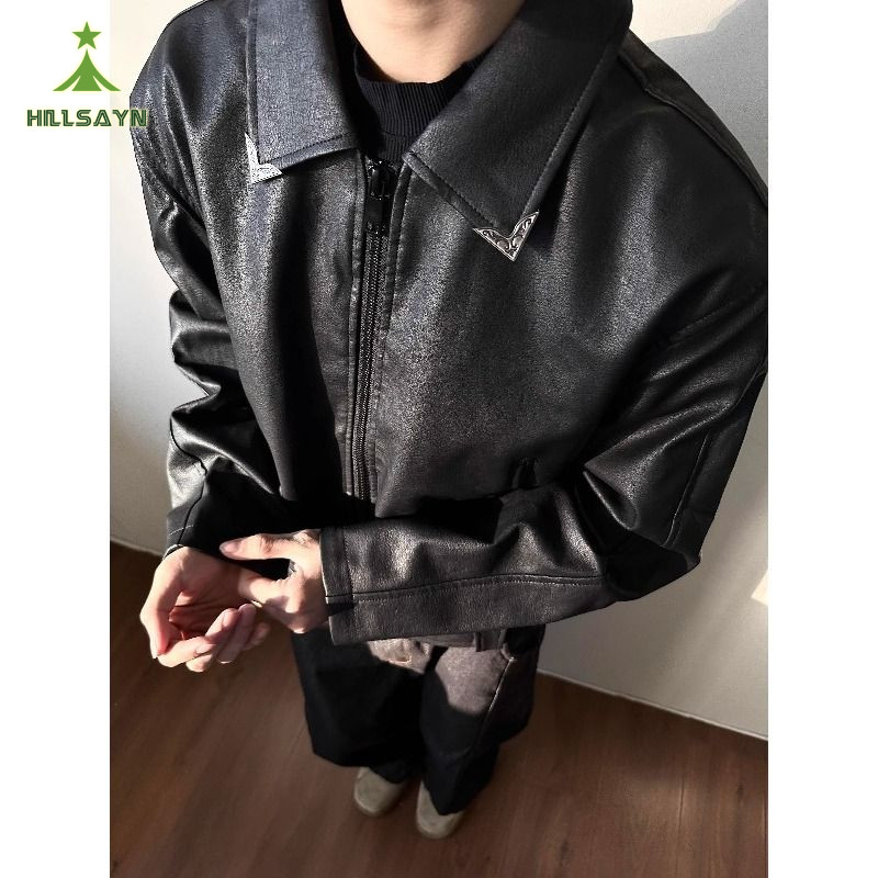 HillsayN Men's Leather Conditioner Wax Jacket Vintage PU Short Coat