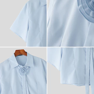 เสื้อเชิ้ตลำลองผูกเน็คไทยลวดลายดอกไม้สำหรับผู้ชาย
