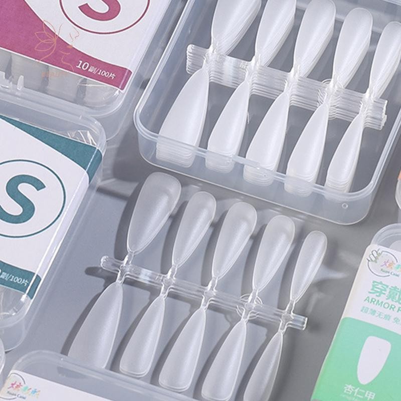 [เมย์บิวตี้] 100ชิ้นกดบนเล็บเคล็ดลับเต็มปกบางเฉียบเล็บปลอมแพทช์เล็บเจลระบบขยายใสเล็บปลอมอุปกรณ์ศิลปะ {ไทย}