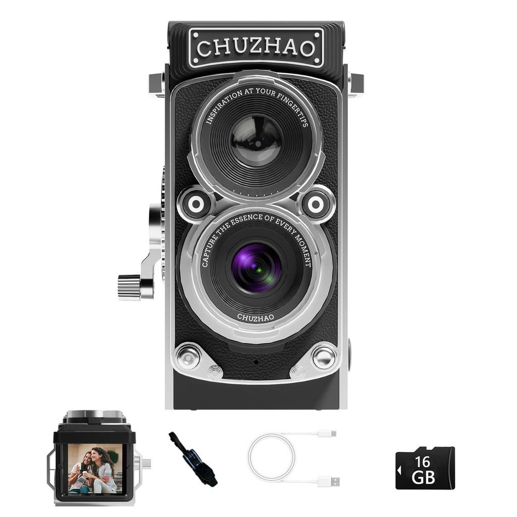 Compact Vintage Mini Digital Camera with TLR Style - 1080P Video Recording and 12MP Autofocus, Perfe