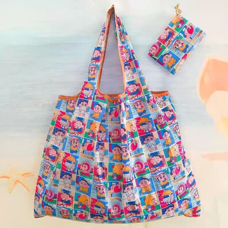 พื้นที่จัดเก็บ ถุงเป็นมิตรกับสิ่งแวดล้อมกระเป๋าการ์ตูนกระเป๋าช้อปปิ้งพับแบบพกพากระเป๋าสะพายแบบพกพาขนาดใหญ่สองในหนึ่งเดียวซูเปอร์มาร์เก็ตช