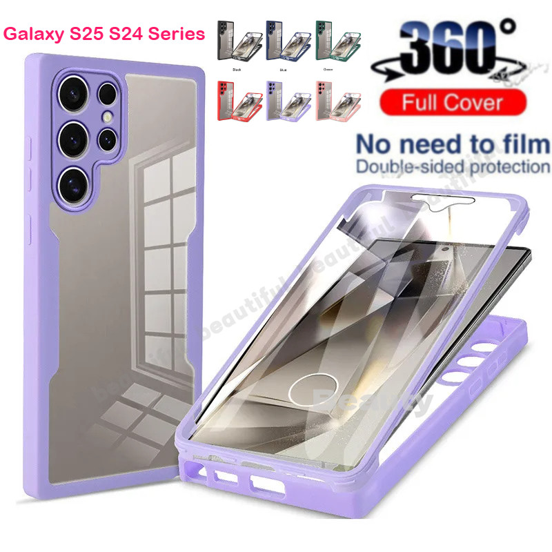 SAMSUNG สําหรับsamsung Galaxy S25 S24 S23 Ultra Plus FE S24FE S25 + S25ultra 5Gเต็มร่างกายด้านหน้าด้านหลังโปร่งใสอะคริลิคเคสโทรศัพท์Soft TPUกันชนกันกระแทกSamsungS25 Ultra