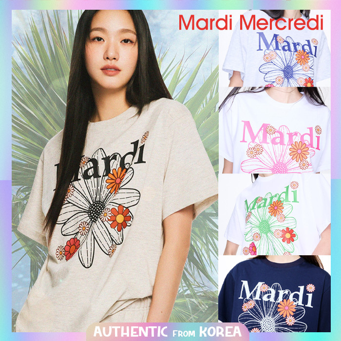 ✨พร้อมส่ง✨Mardi MERCREDI เสื้อยืดผู้หญิง FLOWERMARDI BLOSSOM_OATMEAL สีดํา, เสื้อ mardi แท้
