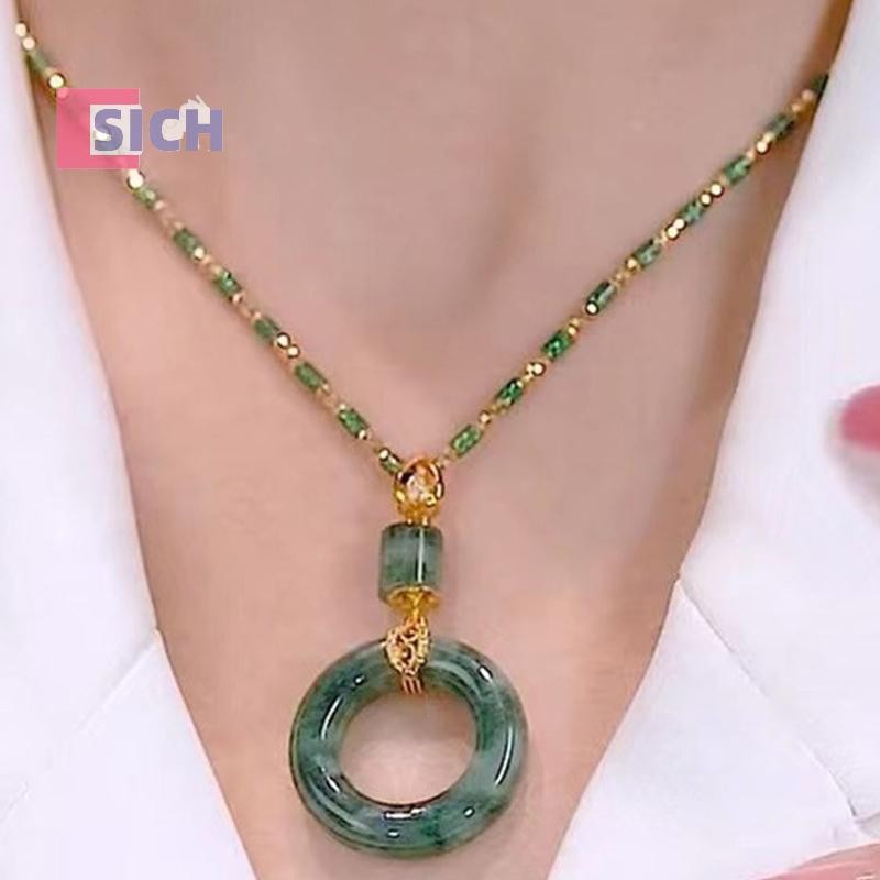 [Sich] สร้อยคอไม้ไผ่วินเทจใหม่, หรูหราและจี้หยกเลียนแบบที่ไม่ซ้ํากัน, วิธีโบราณสร้อยคอโทเท็มดวงอาทิตย์, โซ่คอดอกไม้ใหม่