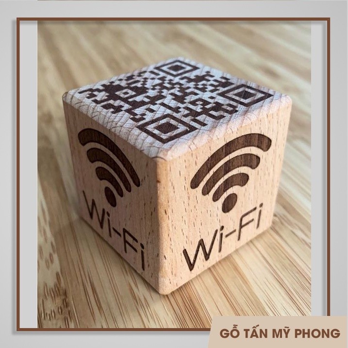 บล็อกไม้แกะสลัก QR code, Cube QR, wifi, ยี่ห้อ | เลเซอร์แกะสลักไม้