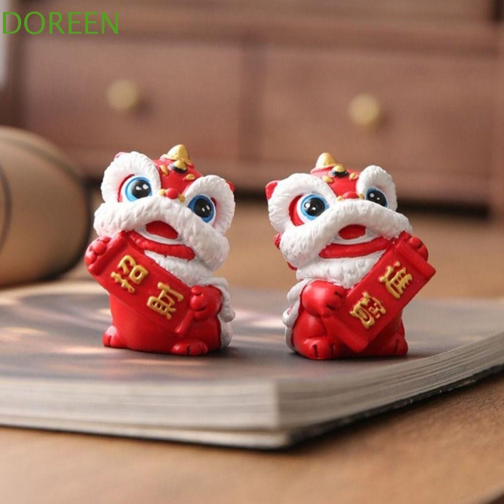 Doreen 2 ชิ้นจีนตุ๊กตาสิงโต,น่ารักตุ๊กตาหินทรายรูปปั้นสิงโต,ตกแต่งตู้ปลาบริการที่ละเอียดอ่อน DIY สวนสิงโตรูปปั้นโต๊ะน้ําชา