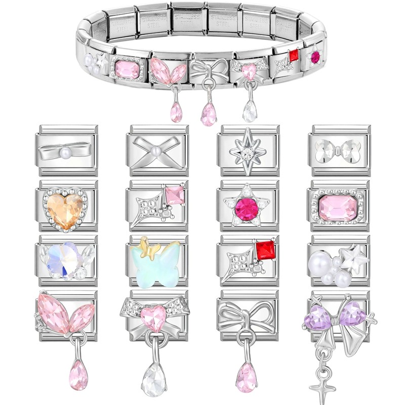 แฟชั่นผู้หญิงผู้ชายสี Y2k ผีเสื้อ Love Star ดอกไม้อิตาเลี่ยน Charm Link Fit 9 มม.สร้อยข้อมือสแตนเลสทํา DIY เครื่องประดับ