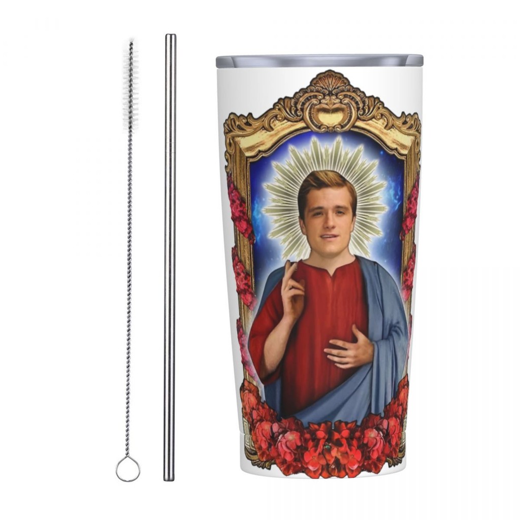 Saint Josh Hutcherson Tumbler สูญญากาศฉนวนตลกถ้วยกาแฟกระติกน้ําสูญญากาศแก้วกลางแจ้งเครื่องดื่มเย็นร้