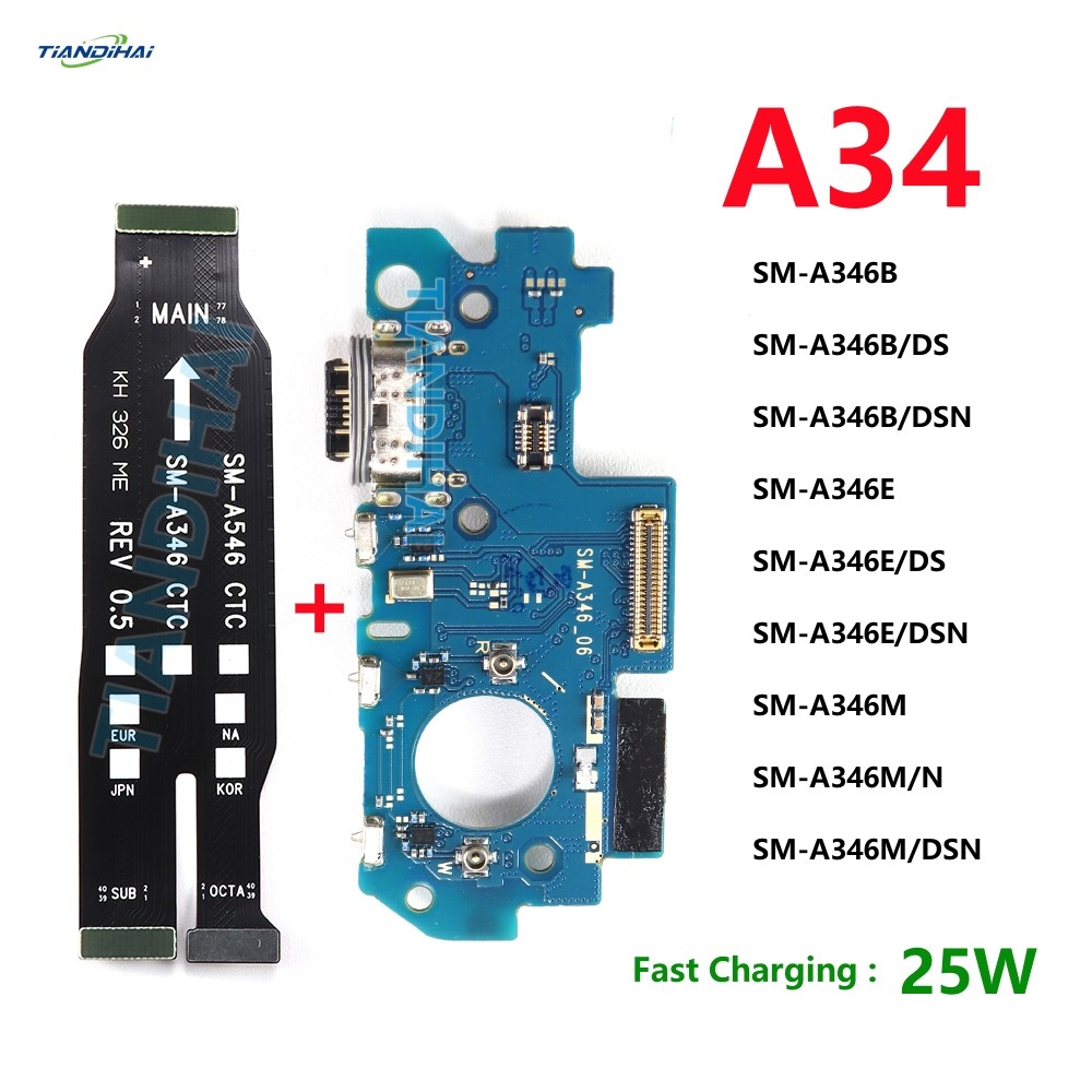 สําหรับ Samsung Galaxy A34 5G A346 A346B A346E USB ชาร์จหลักสาย Charger Dock พอร์ตเชื่อมต่อเมนบอร์ด 