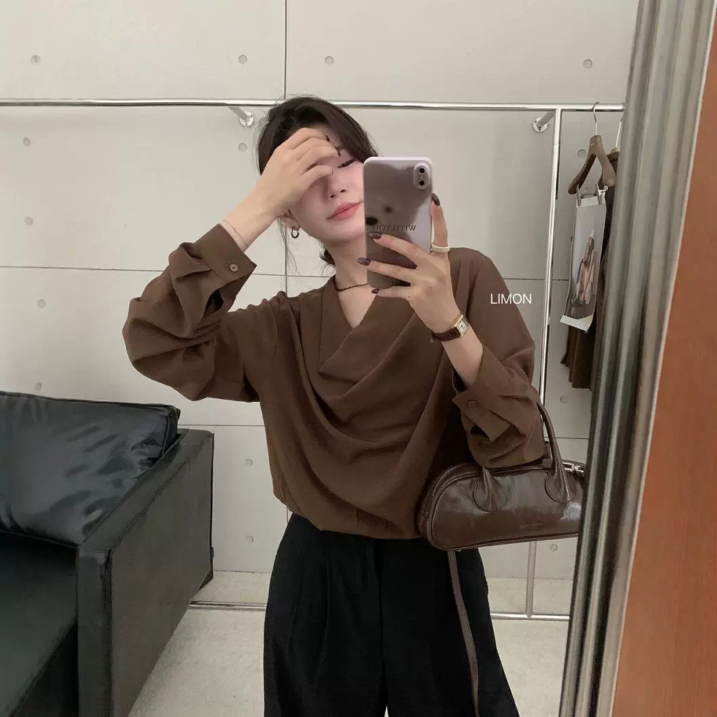 เสื้อเชิ้ตคอตั้งหลวมๆ สำหรับผู้หญิง น้ำหนักเบา ไซส์เล็ก - รูปที่ 3