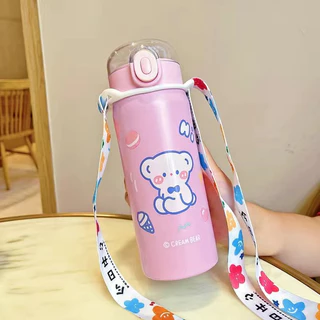 350/500Ml น่ารัก Straw Thermos ขวดน้ำสำหรับเด็กผู้หญิงแบบพกพากีฬาขวด Tumbler ขวดน้ำสแตนเลส