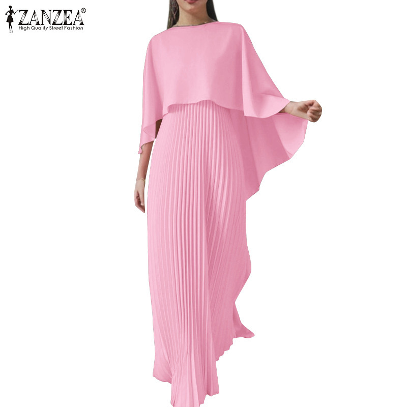 ZANZEA ซานเซีย ชุดเดรสสายเดี่ยวดีไซน์สีพื้นจับจีบแฟชั่นวินเทจสําหรับผู้หญิง
