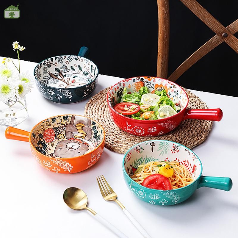 [Gong] เดียวจับชามเซรามิกชามก๋วยเตี๋ยวป่าสัตว์ออกแบบชามขนาดใหญ่ร้านอาหารสร้างสรรค์ครัวเรือนชามดอกไม้ตกแต่งบ้าน ไทย