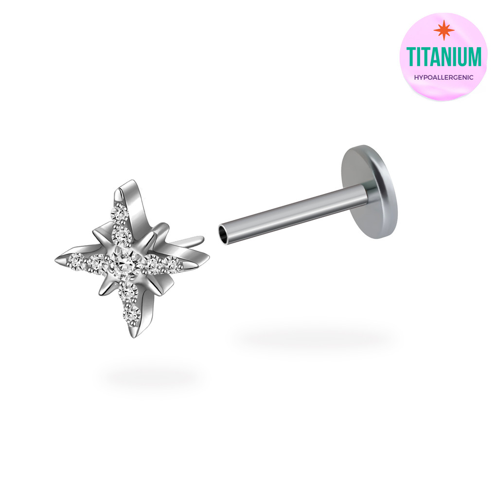 PiJi CZ Sparkling Star Titanium Flatback Earring (1ชิ้น)