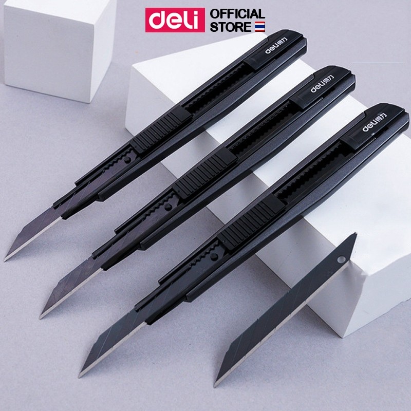 คัตเตอร์ Deli มีดคัตเตอร์ คัทเตอร์ตัดกระดาษ สีดำ ใบมีดคัดเตอร์ ตัด งานศิลปะ ราคาถูก ใบมีดเอียง 30°
