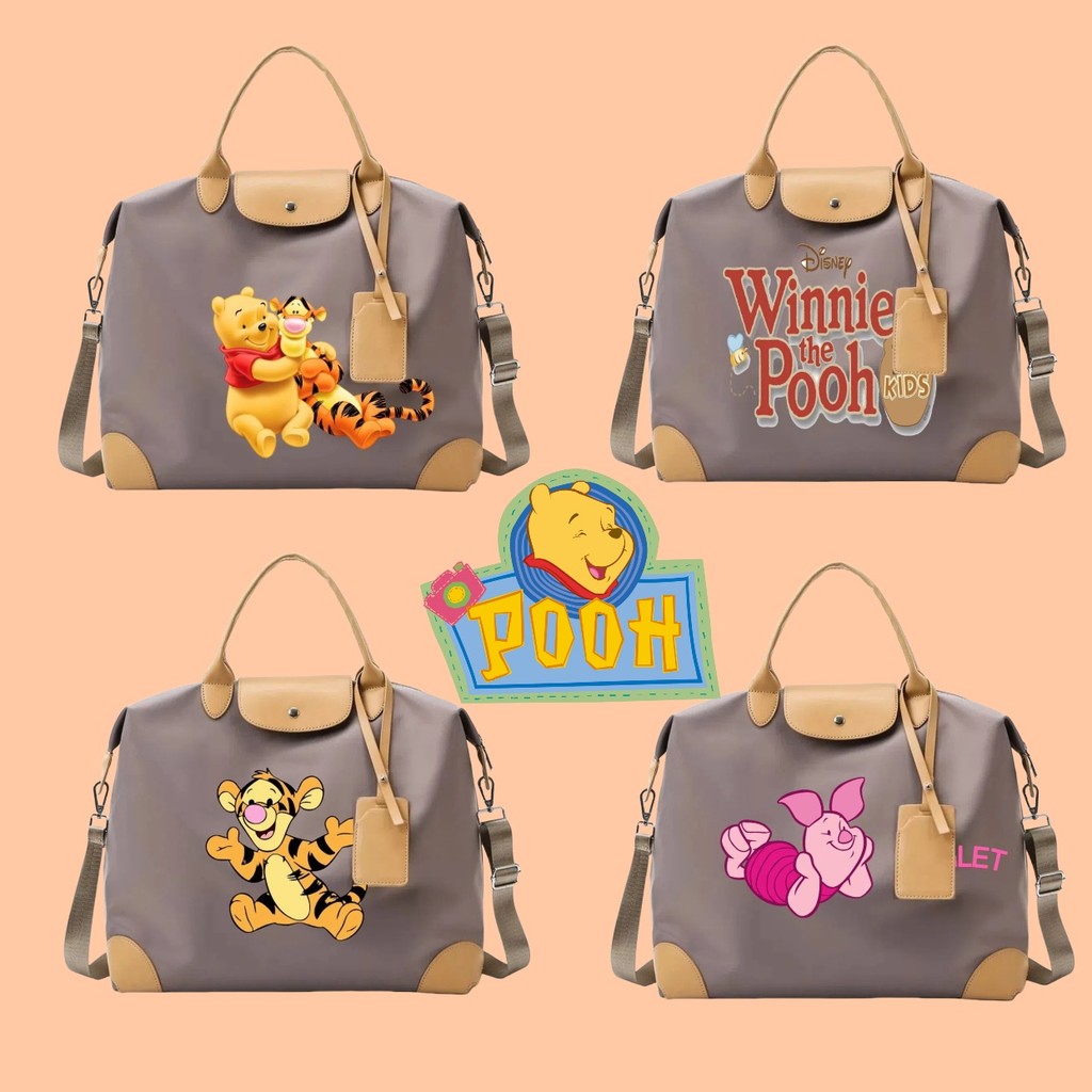 การ์ตูนหมีพู แอนิเมชั่น กระเป๋าสะพายไหล่พิมพ์ลายการ์ตูนผู้หญิงกระเป๋าหิ้วความจุขนาดใหญ่เดินทางระยะทางสั้นแนวทแยงกระเป๋าข้ามแม่กร